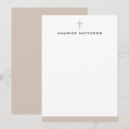 Simple cross name light mocha brown border flat notitiekaartje (Voorkant / Achterkant)