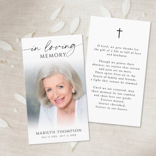 Simple Cross Photo  Funeral Memorial Prayer Card Visitekaartje