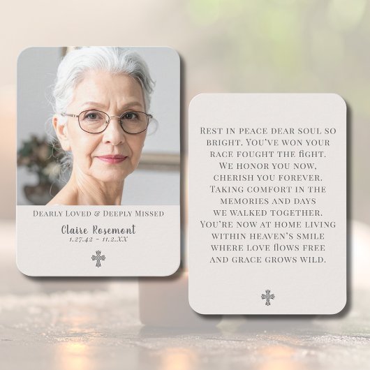 Simple Cross Photo Funeral Prayer Card Visitekaartje