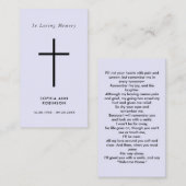 Simple Cross Purple Lavender Memorial Prayer Card Visitekaartje (Voorkant / Achterkant)