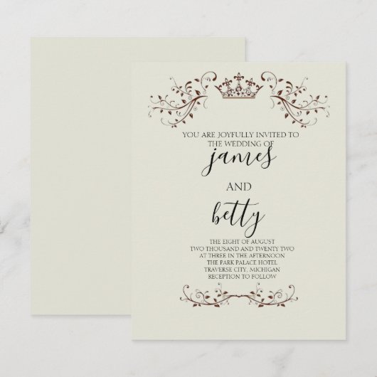 Simple Crown Minimalist Wedding Invitation Kaart (Voorkant / Achterkant)