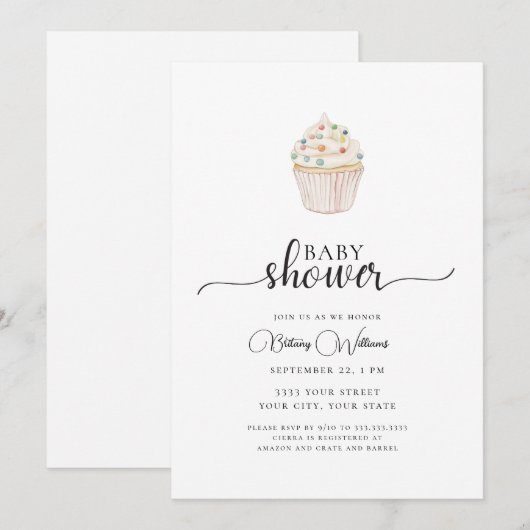 Simple Cupcake Baby shower Invitation Kaart (Voorkant / Achterkant)
