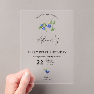 Simple Custom Berry first birthday fruit birthday Acryl Uitnodigingen
