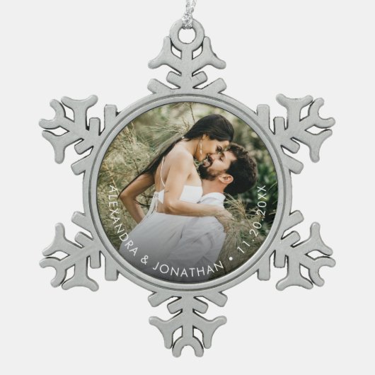 Simple Custom Couple Photo and date Personalized Tin Sneeuwvlok Ornament (Voorkant)