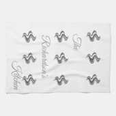 Simple Custom Family Name Black & White  Theedoek (Horizontaal)