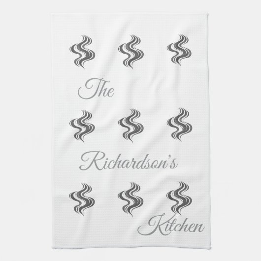 Simple Custom Family Name Black & White  Theedoek (Verticaal)