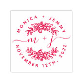 Simple Custom Leaves Initials Script Round Wedding Zelfinktende Stempel (Design)