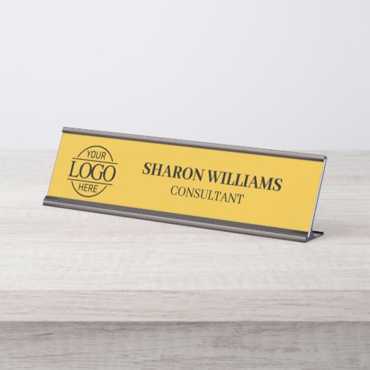 Simple Custom Logo | Professional Elegant Yellow Bureau Naambordje (Voorkant)