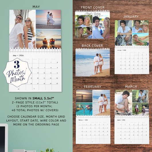 Simple Custom Photo Collage 3 Per Month Kalender