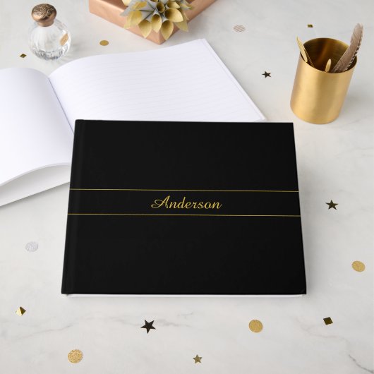 Simple Customizable Gold & Black Text Design  Gastenboek (Voorkant open)