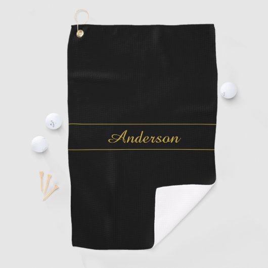 Simple Customizable Gold & Black Text Design Golfhanddoek (Insitu)