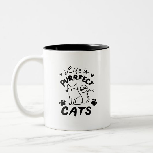 Simple Cute Adorable Life Is Purrpect With Cats Tweekleurige Koffiemok (Links)