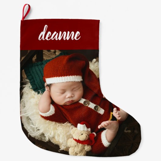 Simple Cute Baby's First Christmas 1 Photo Grote Kerstsok (Voorkant)