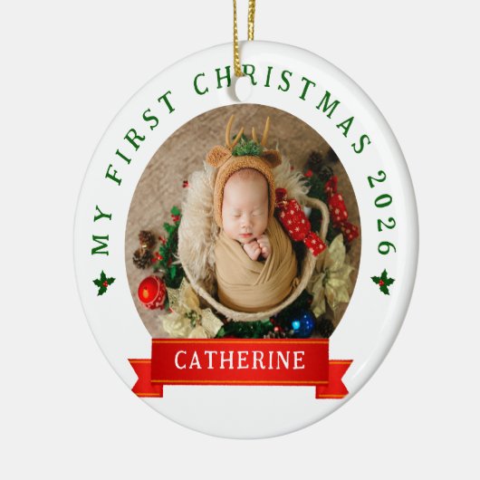Simple Cute Baby's First Christmas Custom Name Keramisch Ornament (Links)