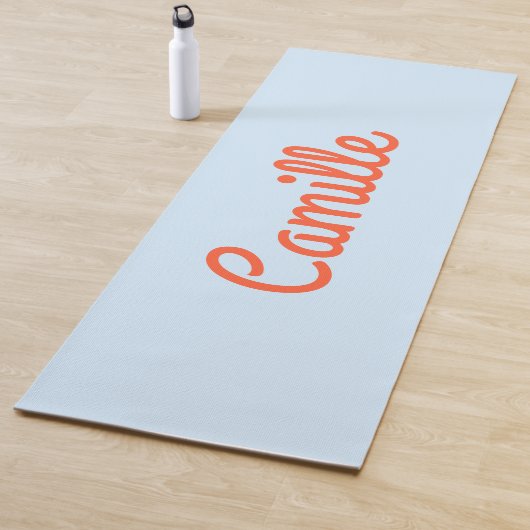 Simple Cute Blue and Orange Personalized Script Yogamat (In situ)