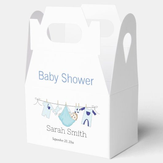 Simple Cute Blue Boy Clothesline Baby shower Bedankdoosjes (Geopend)