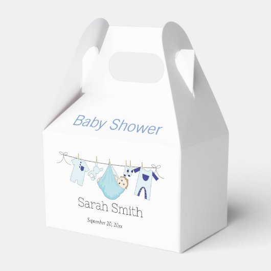 Simple Cute Blue Boy Clothesline Baby shower Bedankdoosjes (Voorkant Zijde)
