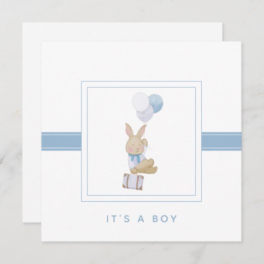 Simple Cute Bunny No Photo Newborn Boy Birth Aankondiging (Voorkant / Achterkant)