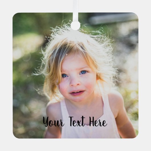 Simple Cute Christmas Photo and Script Text Metalen Ornament (Voorkant)