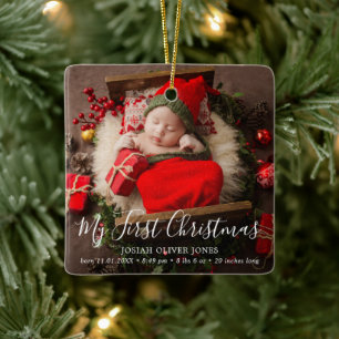 Simple Cute Elegant Baby Foto voor het eerste kers Keramisch Ornament