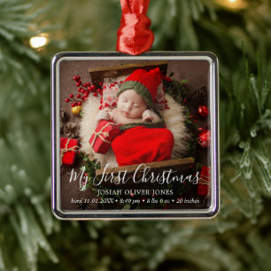 Simple Cute Elegant Baby Foto voor het eerste kers Metalen Ornament