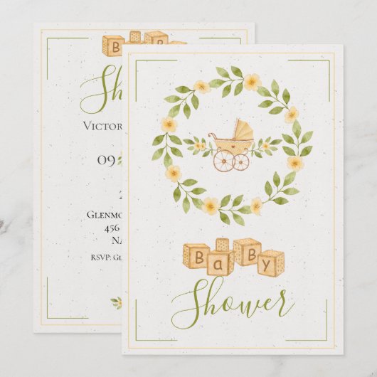 Simple Cute Floral WreatBaby shower Kaart (Voorkant / Achterkant)