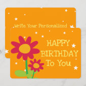 Simple Cute Flowers Happy Birthday Greetings Kaart (Voorkant / Achterkant)