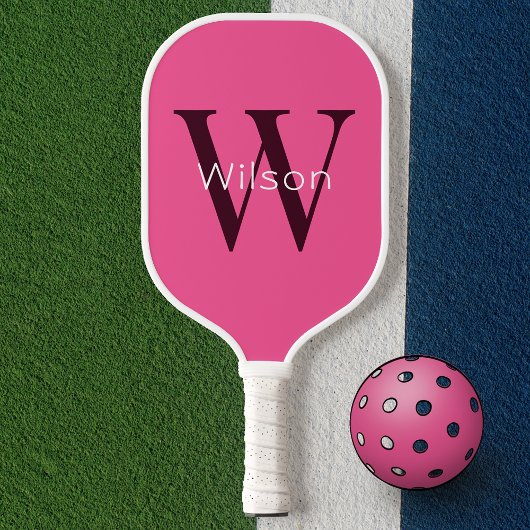Simple Cute & Girly Pink Monogram Initiaal & naam Pickleball Paddle