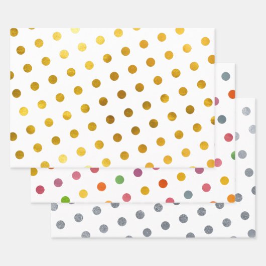 Simple Cute Girly White Multicolored Polka Dots Inpakpapier Vel (Set)