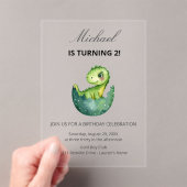 Simple Cute Green Dinosaur Birthday Party Invitati Acryl Uitnodigingen (Insitu (Draagbaar))