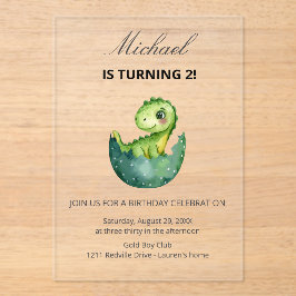 Simple Cute Green Dinosaur Birthday Party Invitati Acryl Uitnodigingen