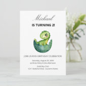 Simple Cute Green Dinosaur Birthday Party Invitati Kaart (Staand voorkant)