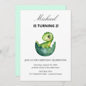 Simple Cute Green Dinosaur Birthday Party Invitati Kaart (Voorkant / Achterkant)