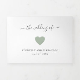 Simple Cute Heart Foto Modern Green Sage Wedding Drieluik Uitnodiging