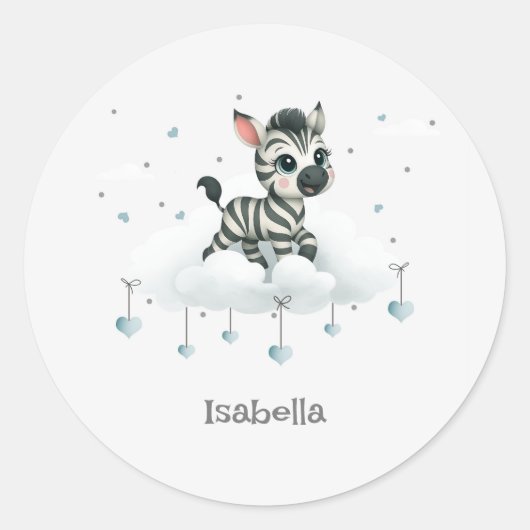 Simple cute little cartoon zebra  ronde sticker (Voorkant)