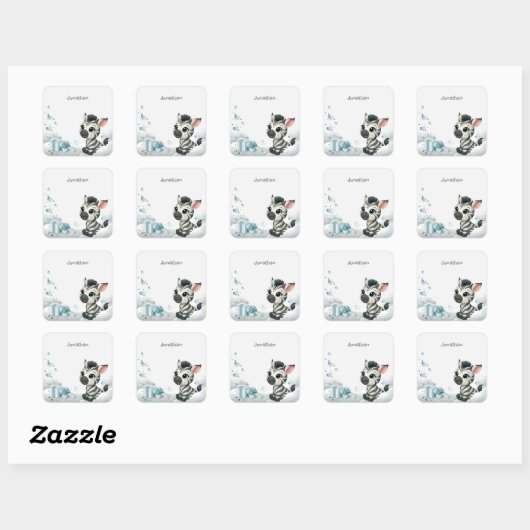 Simple cute little cartoon zebra  vierkante sticker (Vel)