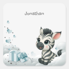 Simple cute little cartoon zebra vierkante sticker