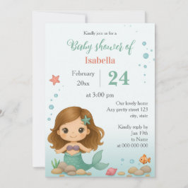 Simple cute little mermaid baby shower invitation kaart