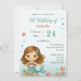 Simple cute little mermaid kids birthday kaart
