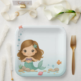 Simple cute little mermaid papieren bordje