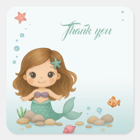 Simple cute little mermaid vierkante sticker (Voorkant)