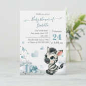 Simple cute little zebra baby shower invitation kaart (Staand voorkant)