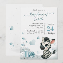 Simple cute little zebra baby shower invitation kaart