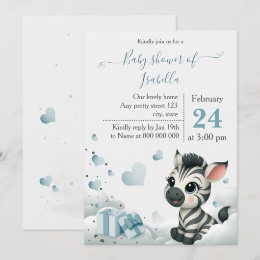 Simple cute little zebra baby shower invitation kaart (Voorkant / Achterkant)