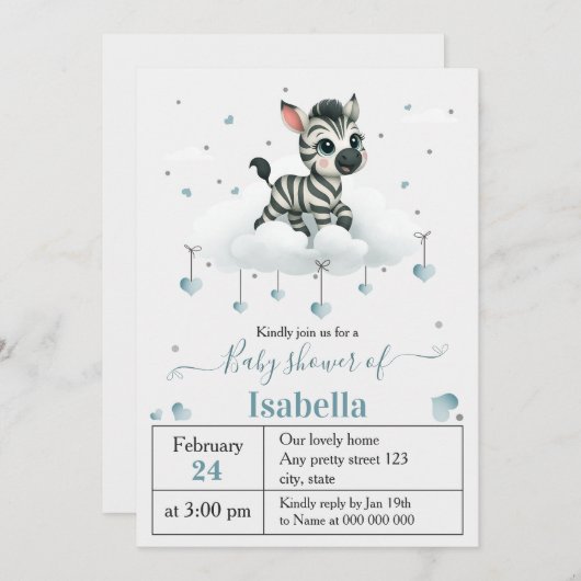 Simple cute little zebra baby shower kaart (Voorkant / Achterkant)