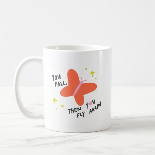 Simple Cute Morning Bold Orange Butterfly Quote Koffiemok (Links)