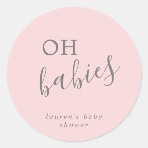 Simple Cute Pink Girl Twins Baby shower Ronde Sticker
