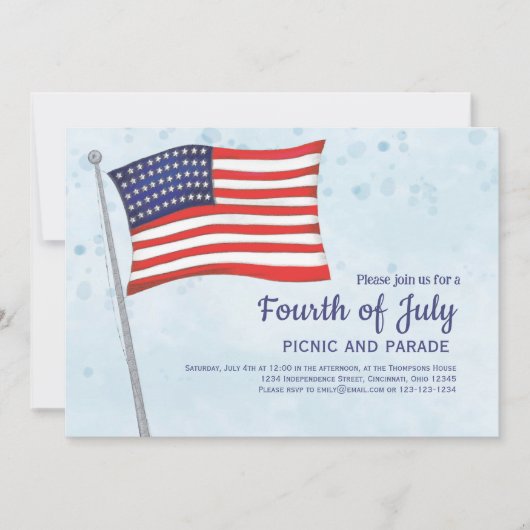 Simple Cute Red White Blue, vierde juli vlag Kaart (Voorkant)