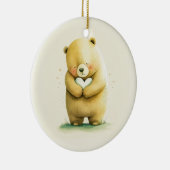 Simple Cute Sad Beer die een hartkunstwerk vasthou Keramisch Ornament (Rechts)