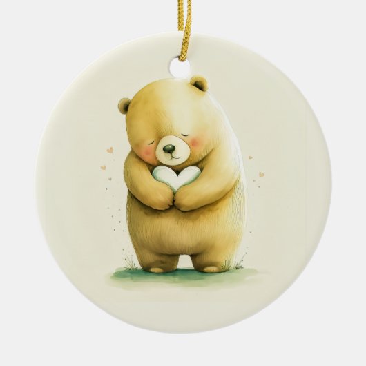 Simple Cute Sad Beer die een hartkunstwerk vasthou Keramisch Ornament (Voorkant)